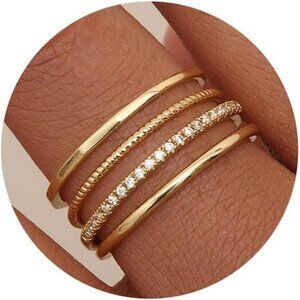 Gold Stackable Rings Set Thin Dainty Non Tarnish CZ Band Rings Women Size 5 10